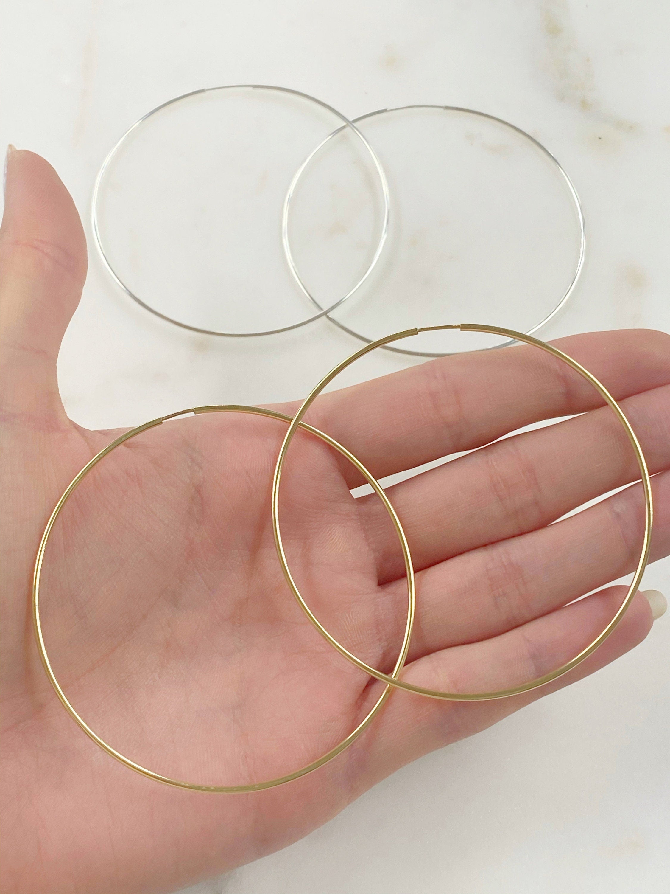 65mm Sterling Silver or 14K Gold Filled or Very Large Endless Hoop (2pc)