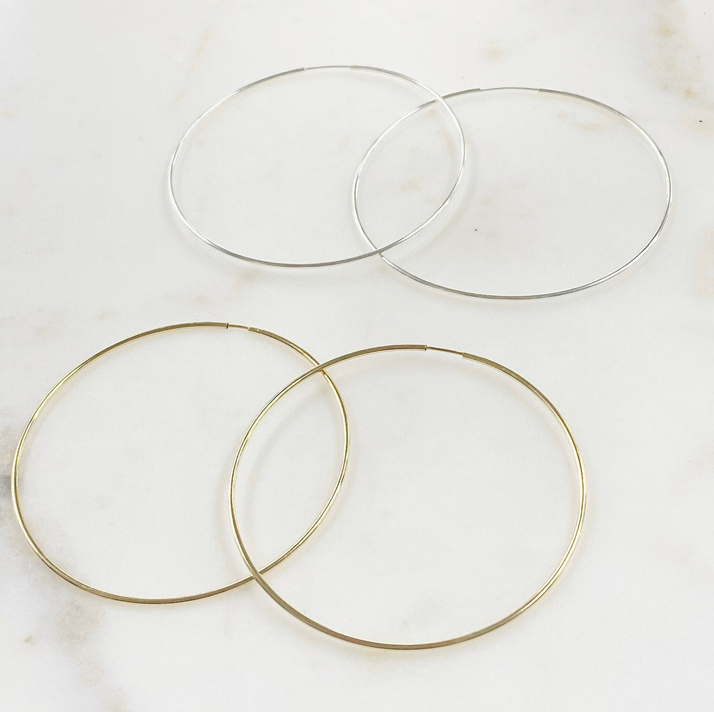 65mm Sterling Silver or 14K Gold Filled or Very Large Endless Hoop (2pc)