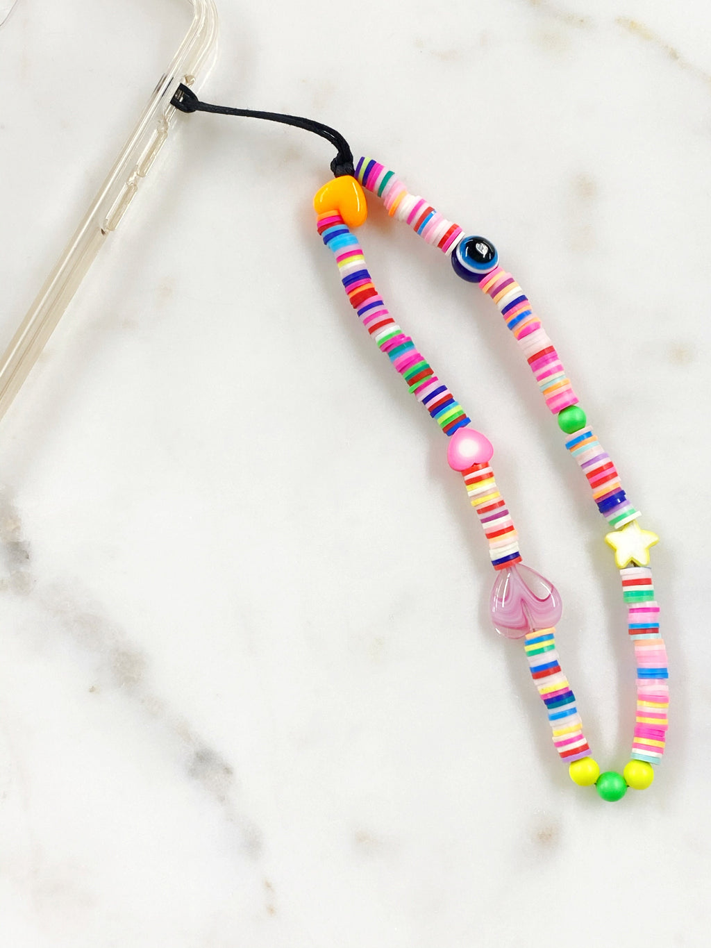 Neon Rainbow Multi Charmed Phone Case String Chain Fun