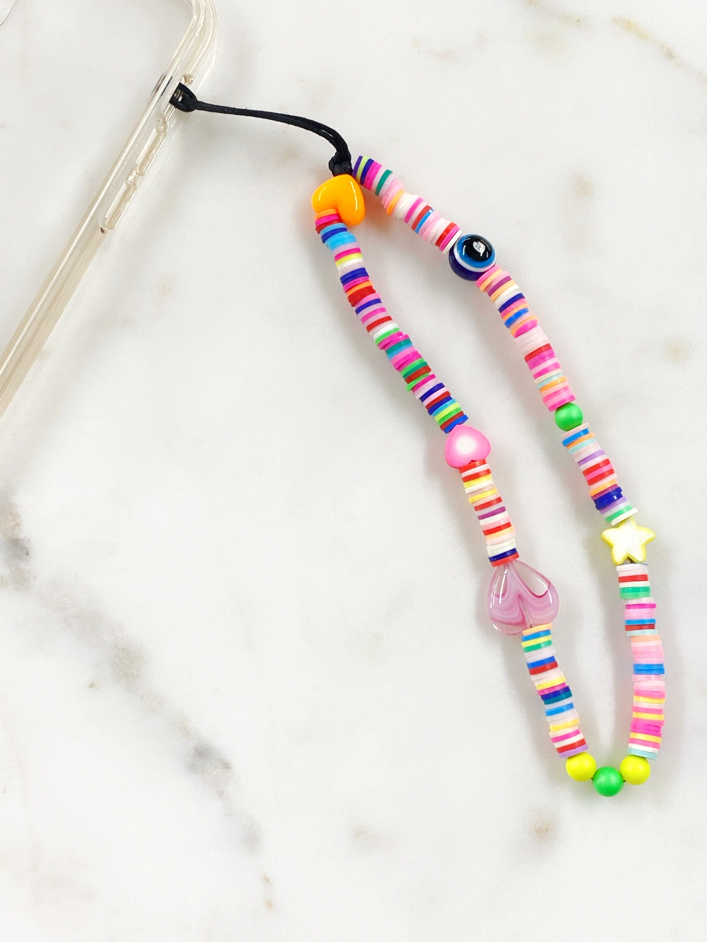 Neon Rainbow Multi Charmed Phone Case String Chain Fun