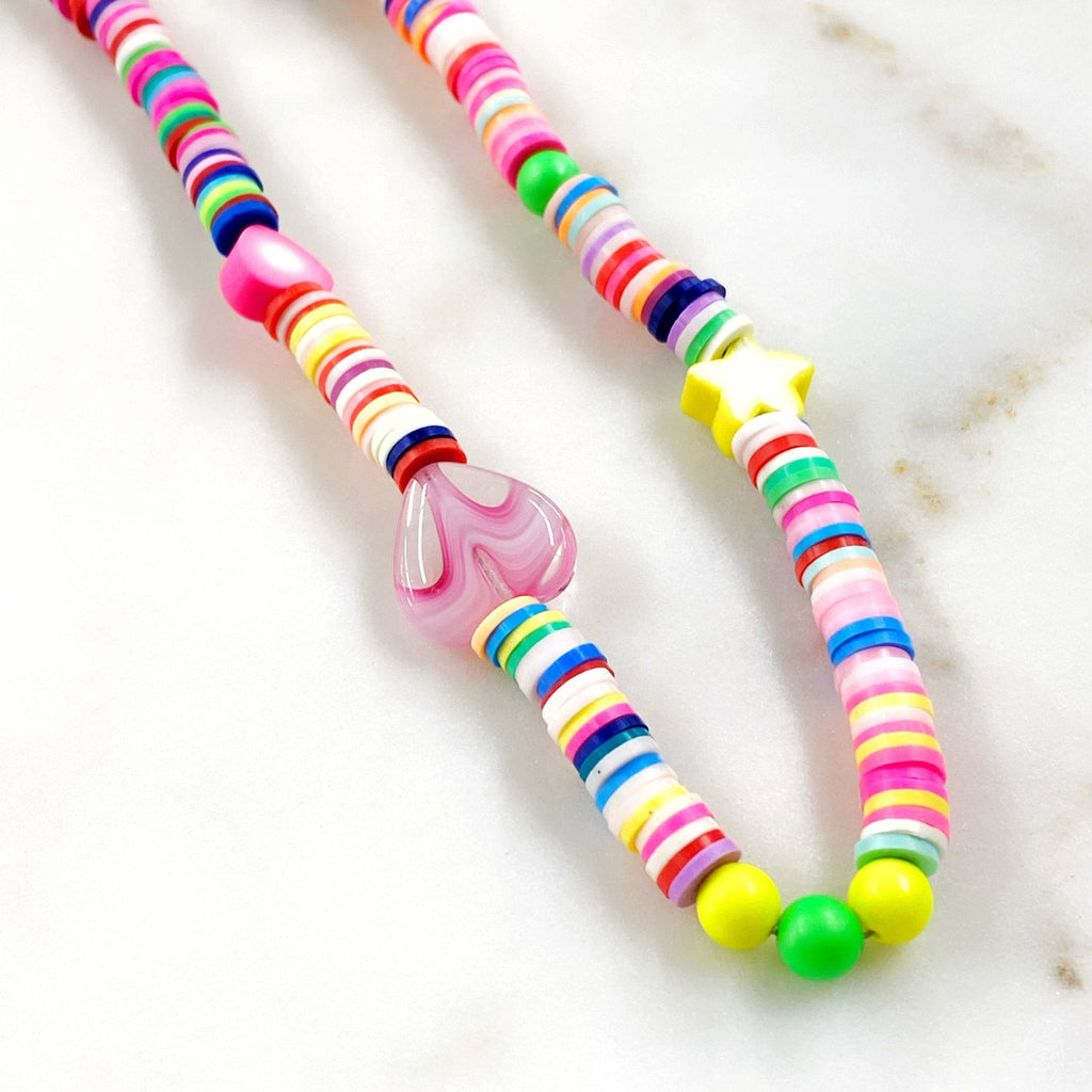Neon Rainbow Multi Charmed Phone Case String Chain Fun
