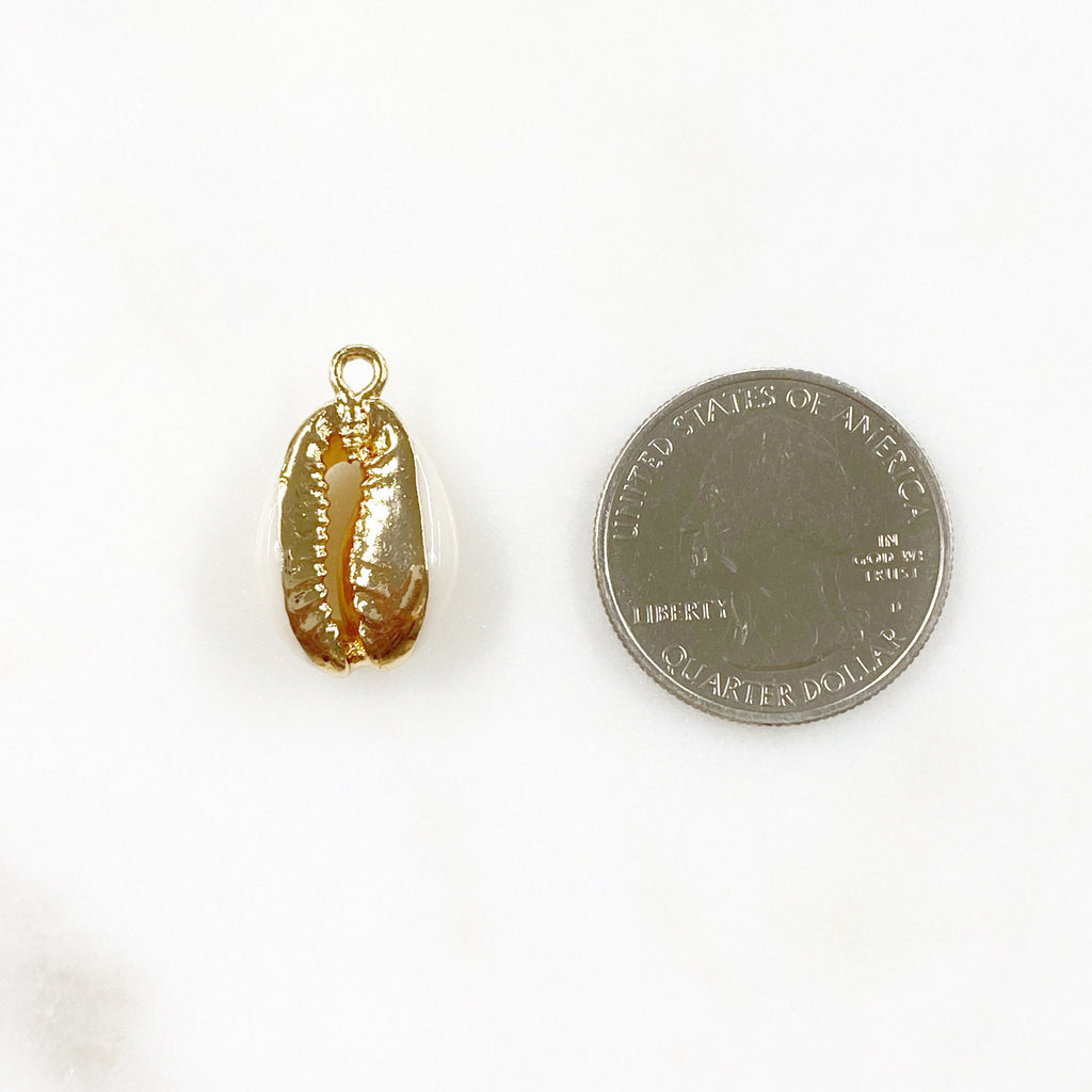 Gold Plated Natural Cowrie Shell Ocean Nautical Charm Pendant