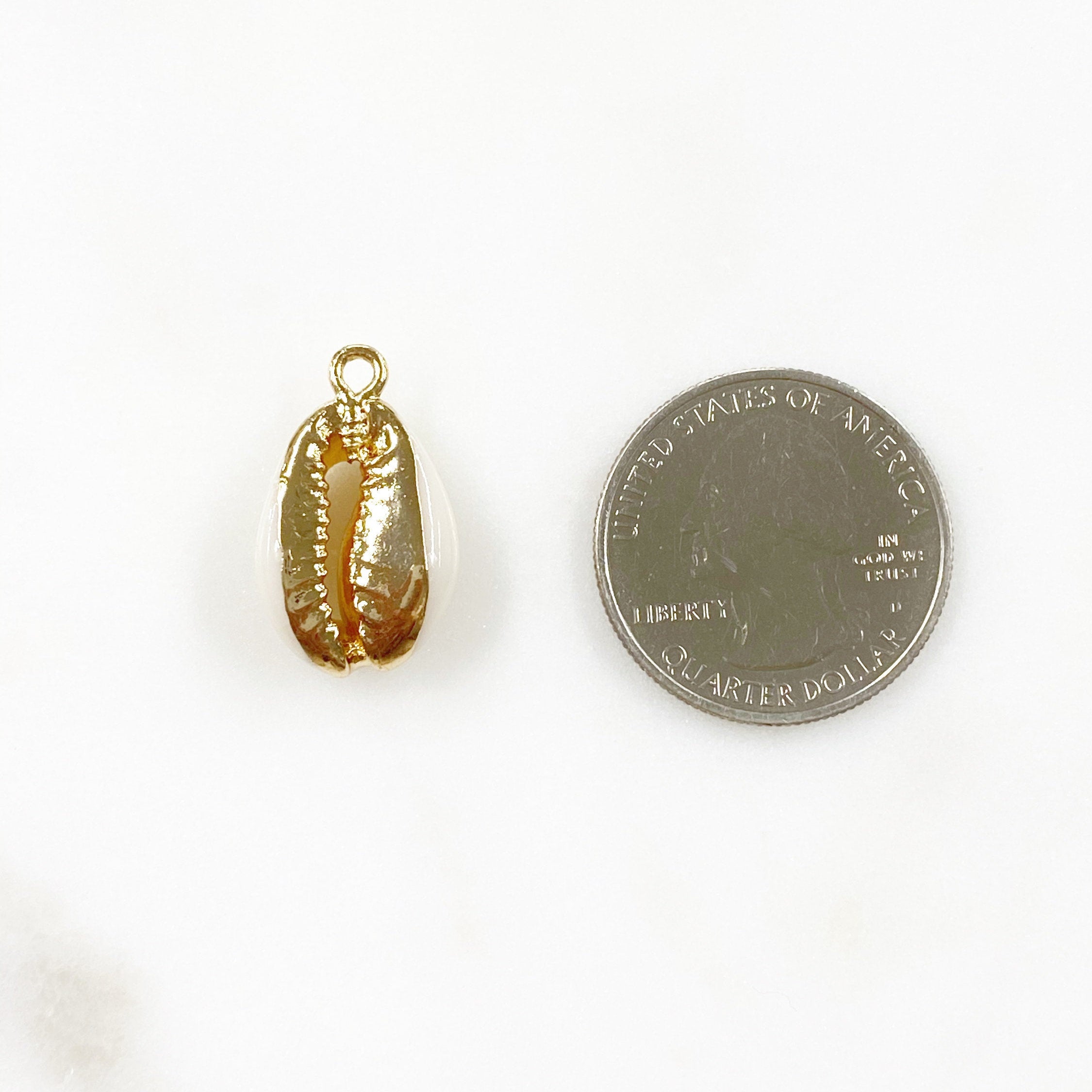 Gold Plated Natural Cowrie Shell Ocean Nautical Charm Pendant