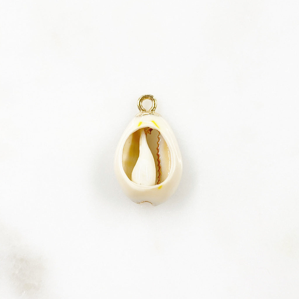Gold Plated Natural Cowrie Shell Ocean Nautical Charm Pendant