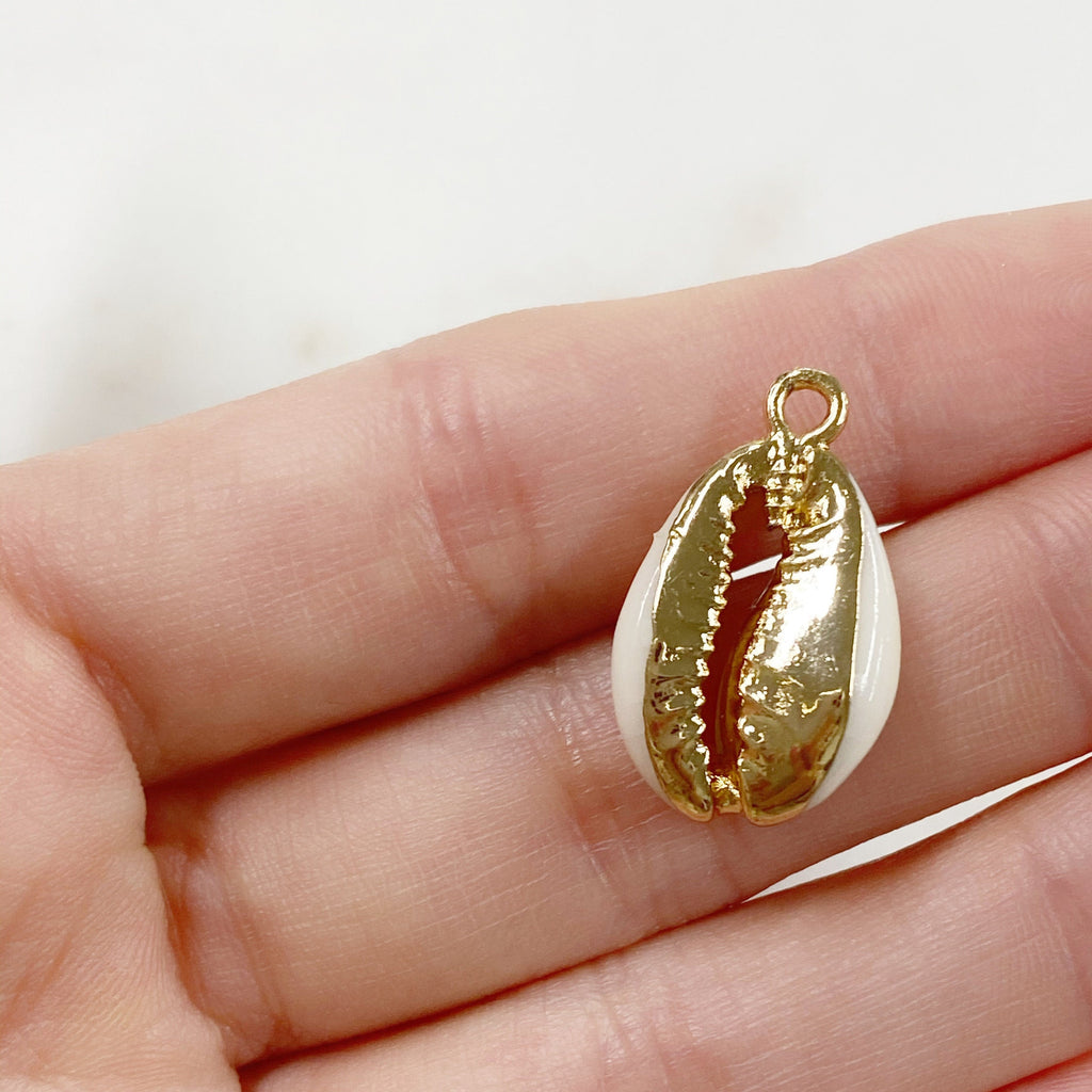 Gold Plated Natural Cowrie Shell Ocean Nautical Charm Pendant