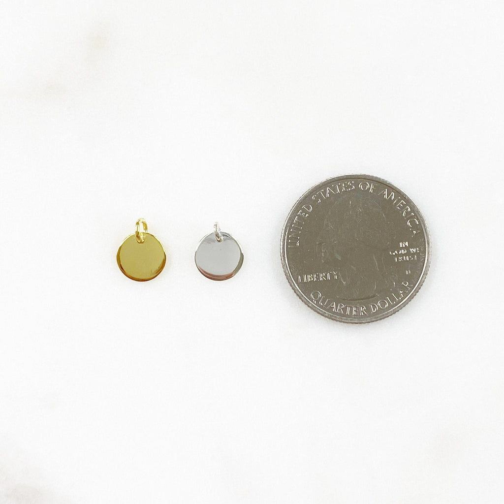 9mm Sterling Silver or Vermeil or Small Stamping Charm Smooth Flat Gold
