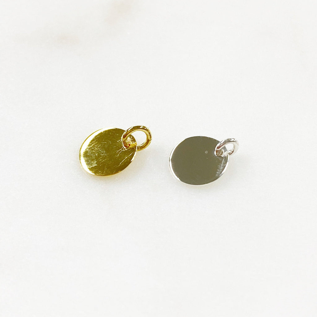 9mm Sterling Silver or Vermeil or Small Stamping Charm Smooth Flat Gold