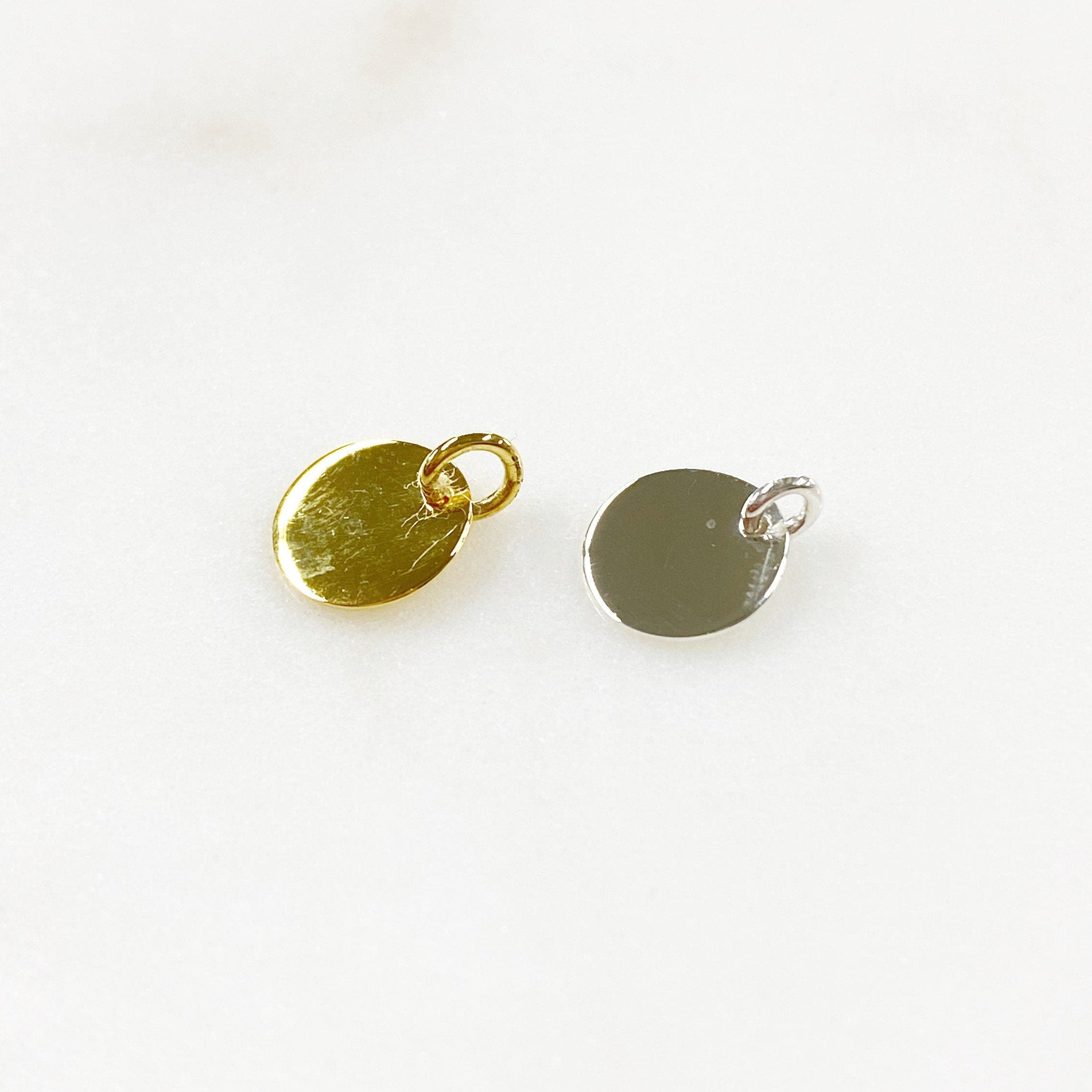 9mm Sterling Silver or Vermeil or Small Stamping Charm Smooth Flat Gold