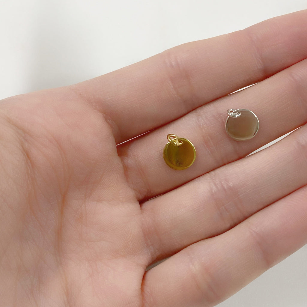 9mm Sterling Silver or Vermeil or Small Stamping Charm Smooth Flat Gold