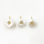 Gold Plated Freshwater Cubic Zirconia Star Pearl Charm Natural