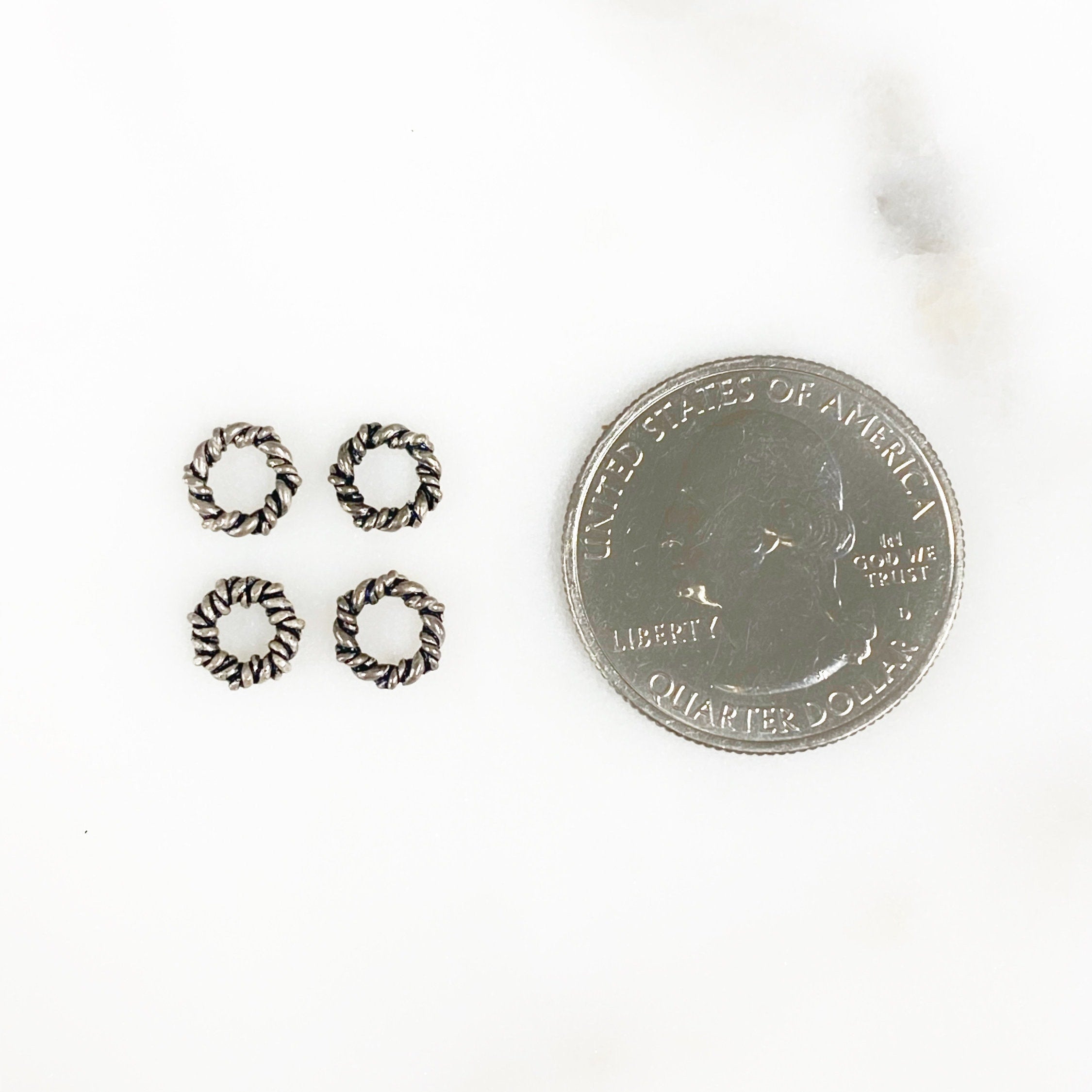 7mm Sterling Silver Small Twisted Detail Connector Ring Charm Open Ring (4pc)