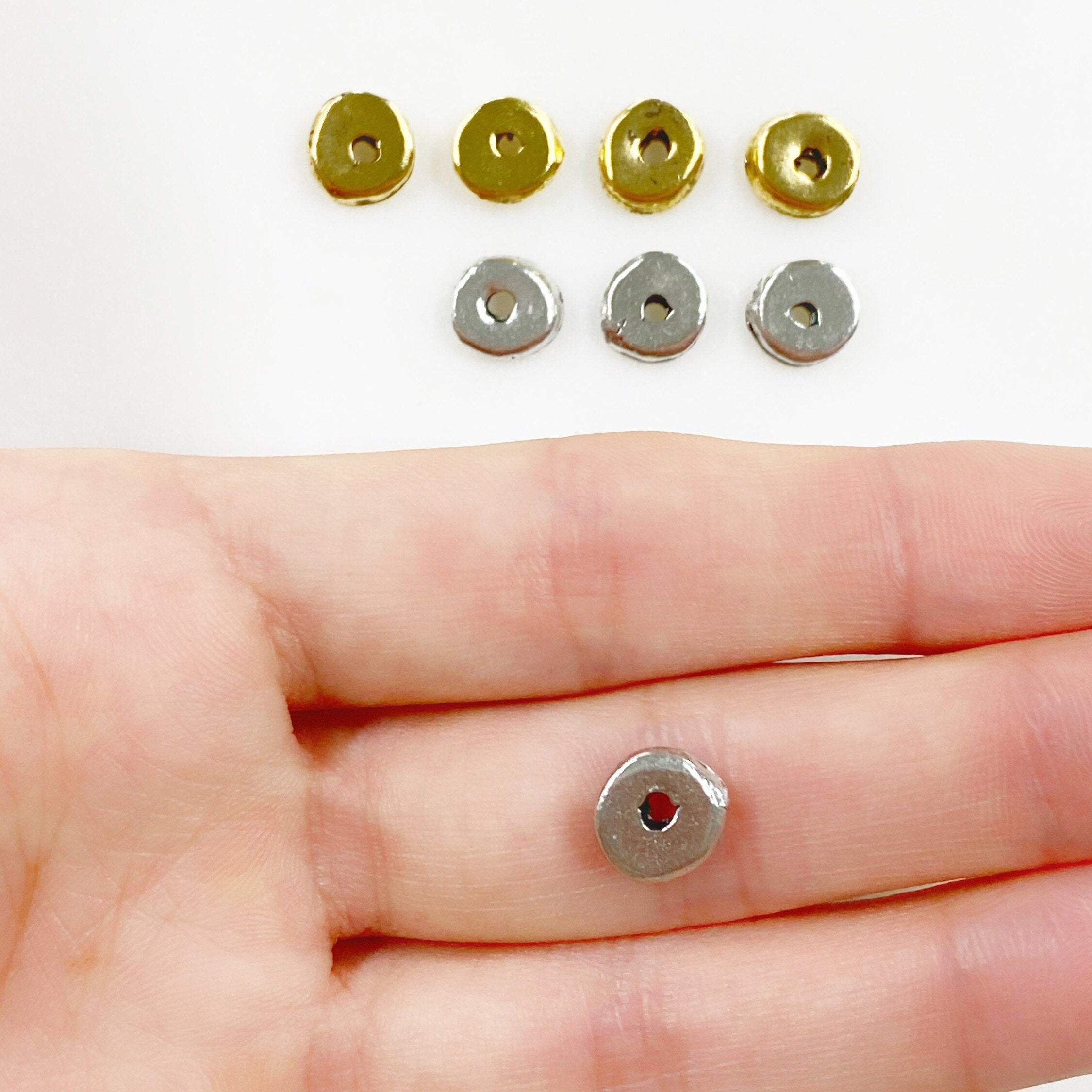 8mm Pewter Simple Antique Gold or Antique Silver Beads Bead Charms (4pc)