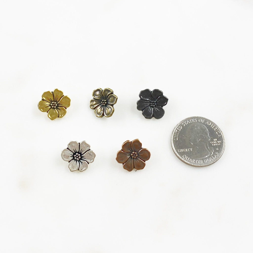 15mm Pewter Flower Button Antique Gold Gunmetal Antique Silver (2pc)