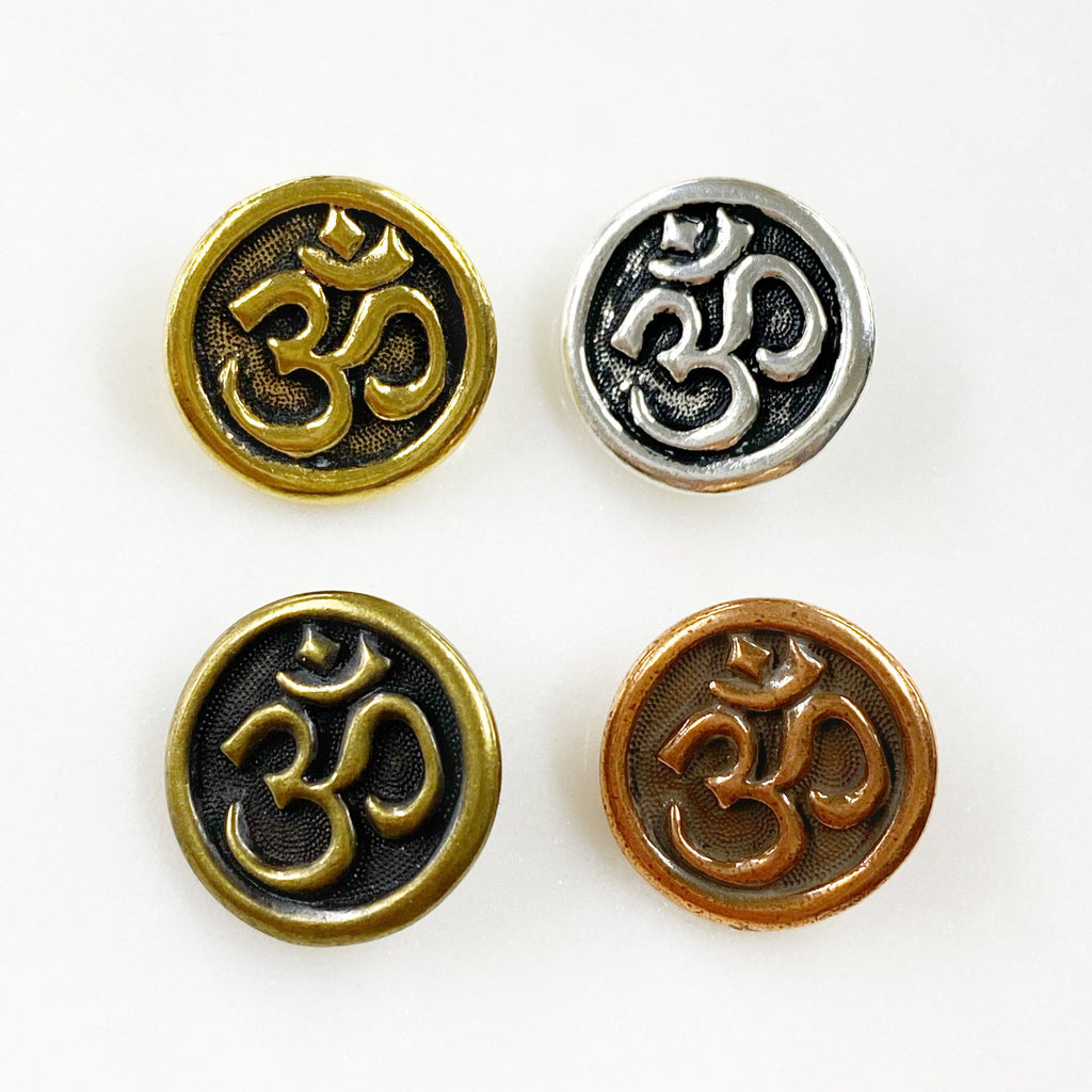 15mm Pewter Ohm Coin Button Antique Religious Spiritual Buddhist