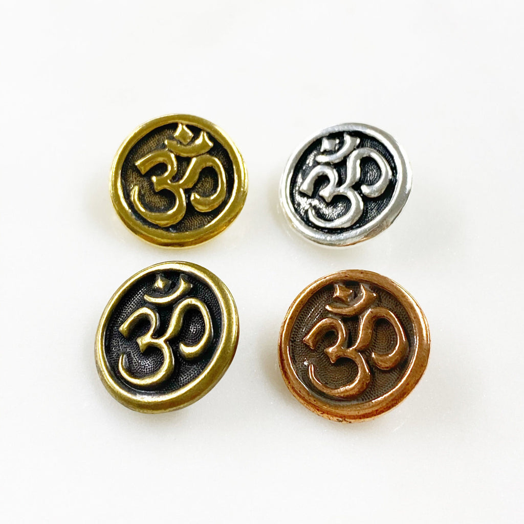 15mm Pewter Ohm Coin Button Antique Religious Spiritual Buddhist