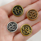 15mm Pewter Ohm Coin Button Antique Religious Spiritual Buddhist