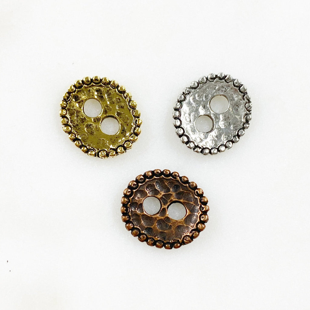 15mm Pewter Medium Hammered Detailed Bar Leather Connector Button (2pc)