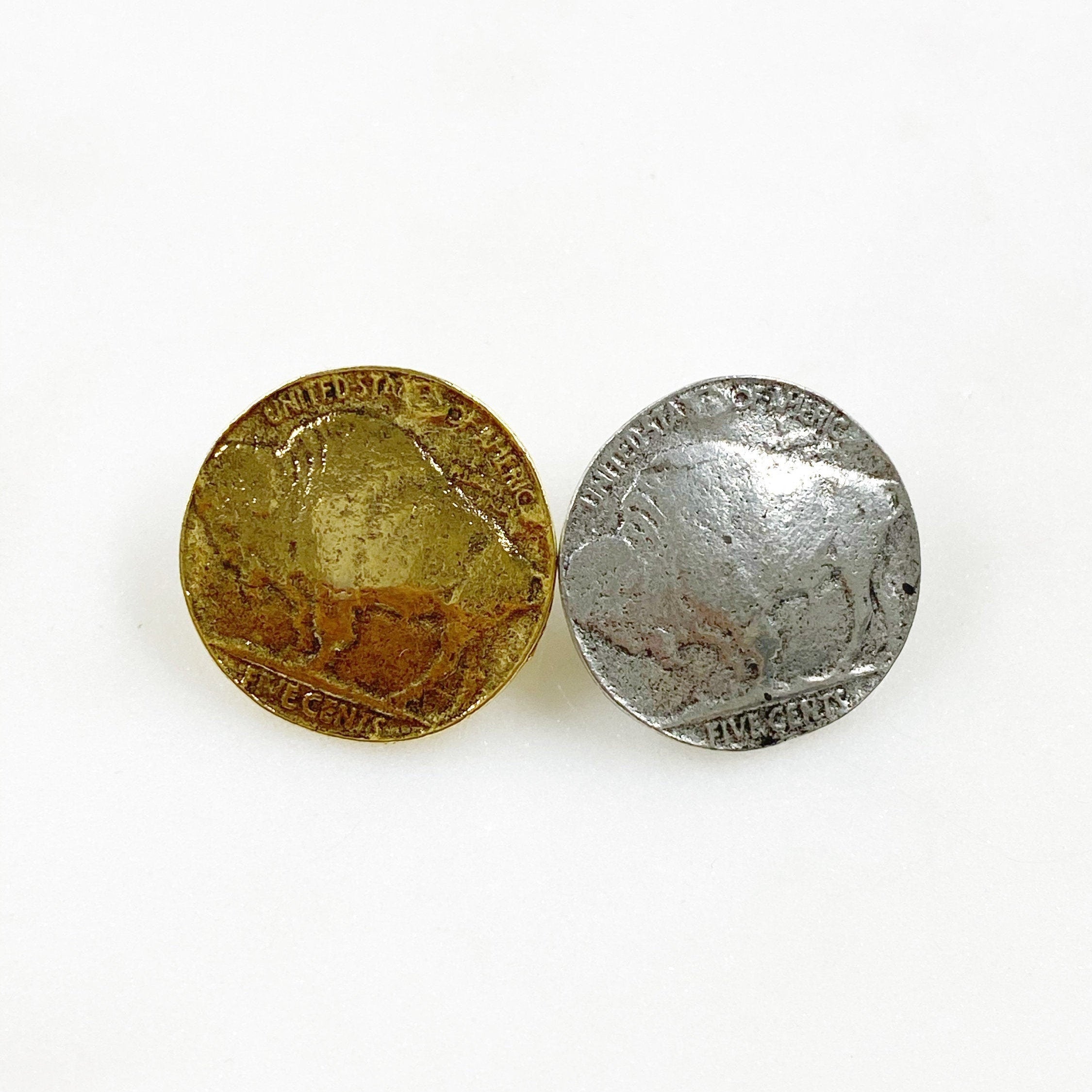 17mm Pewter Nickel Buffalo Coin Button Coin Button Antique Gold