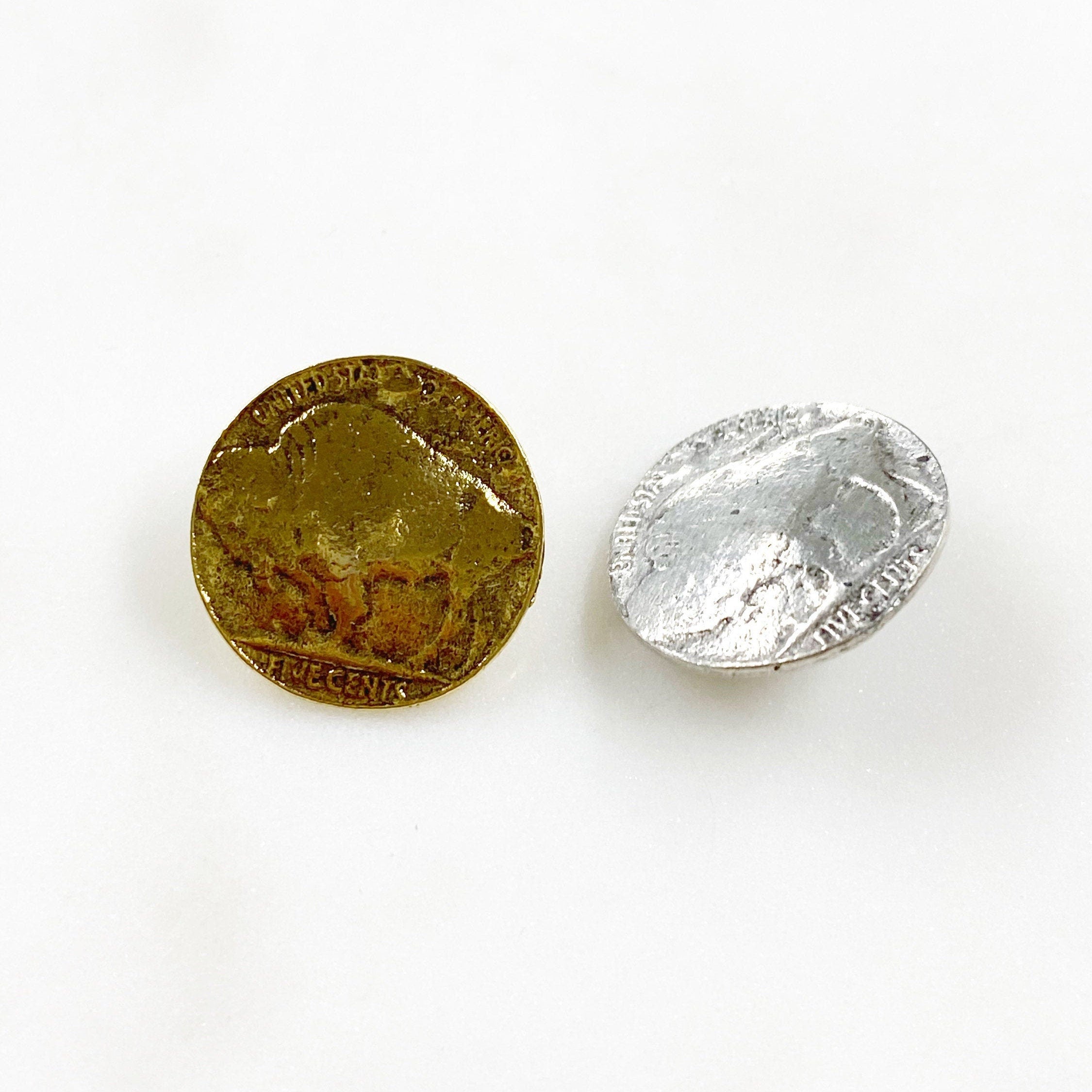 17mm Pewter Nickel Buffalo Coin Button Coin Button Antique Gold