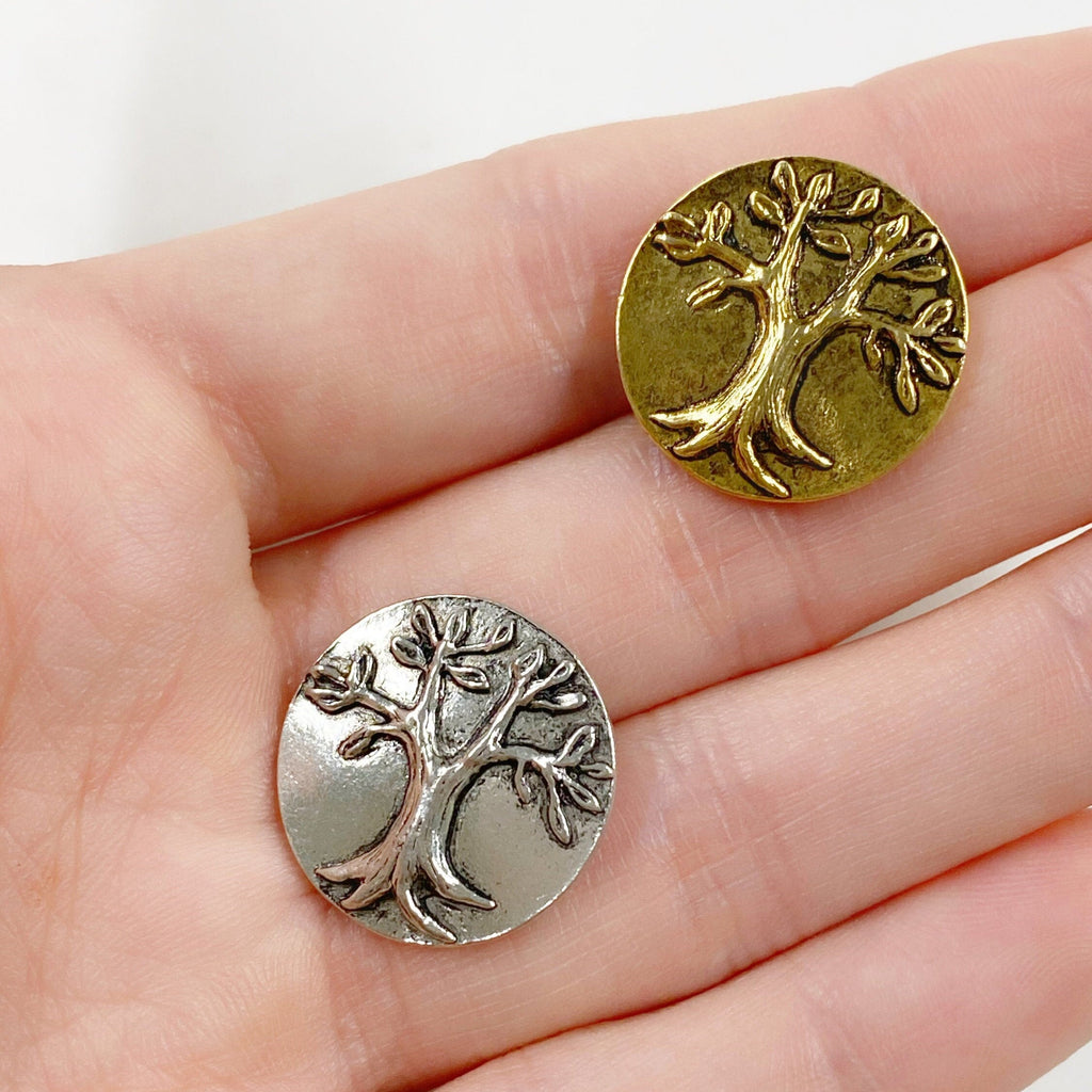 17mm Pewter Round Tree Button Antique Gold or Antique Silver – Antique Gold