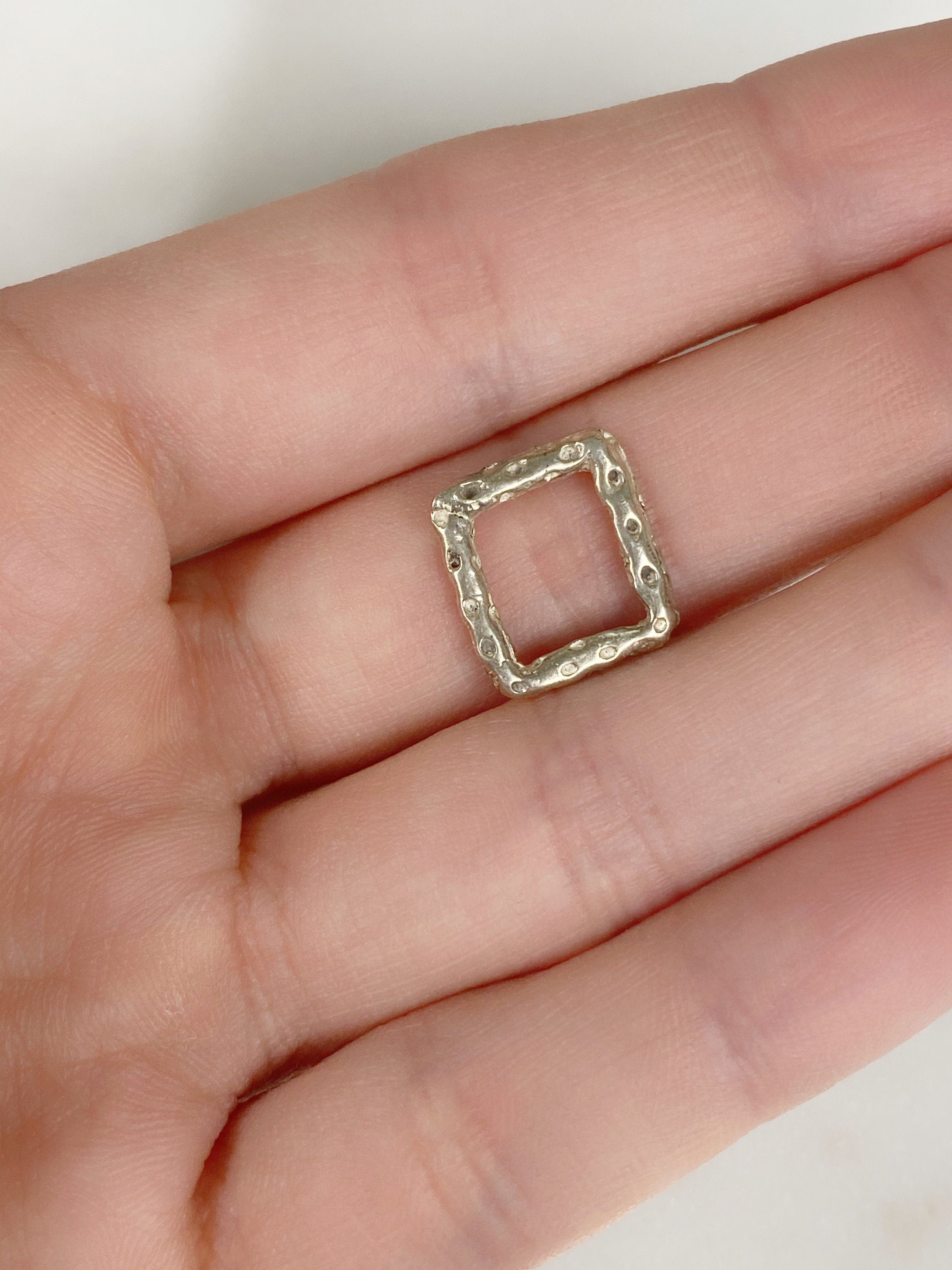 Sterling Silver Hammered Textured Raw Open Square Connector Charm 12mm