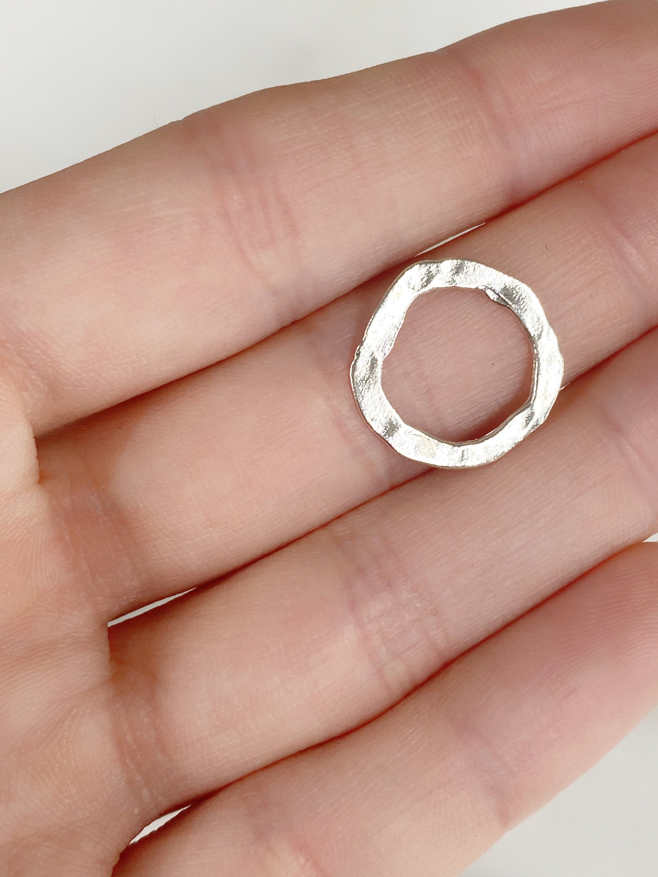 Sterling Silver Hammered Raw Open Circle Connector Ring Charm 16mm