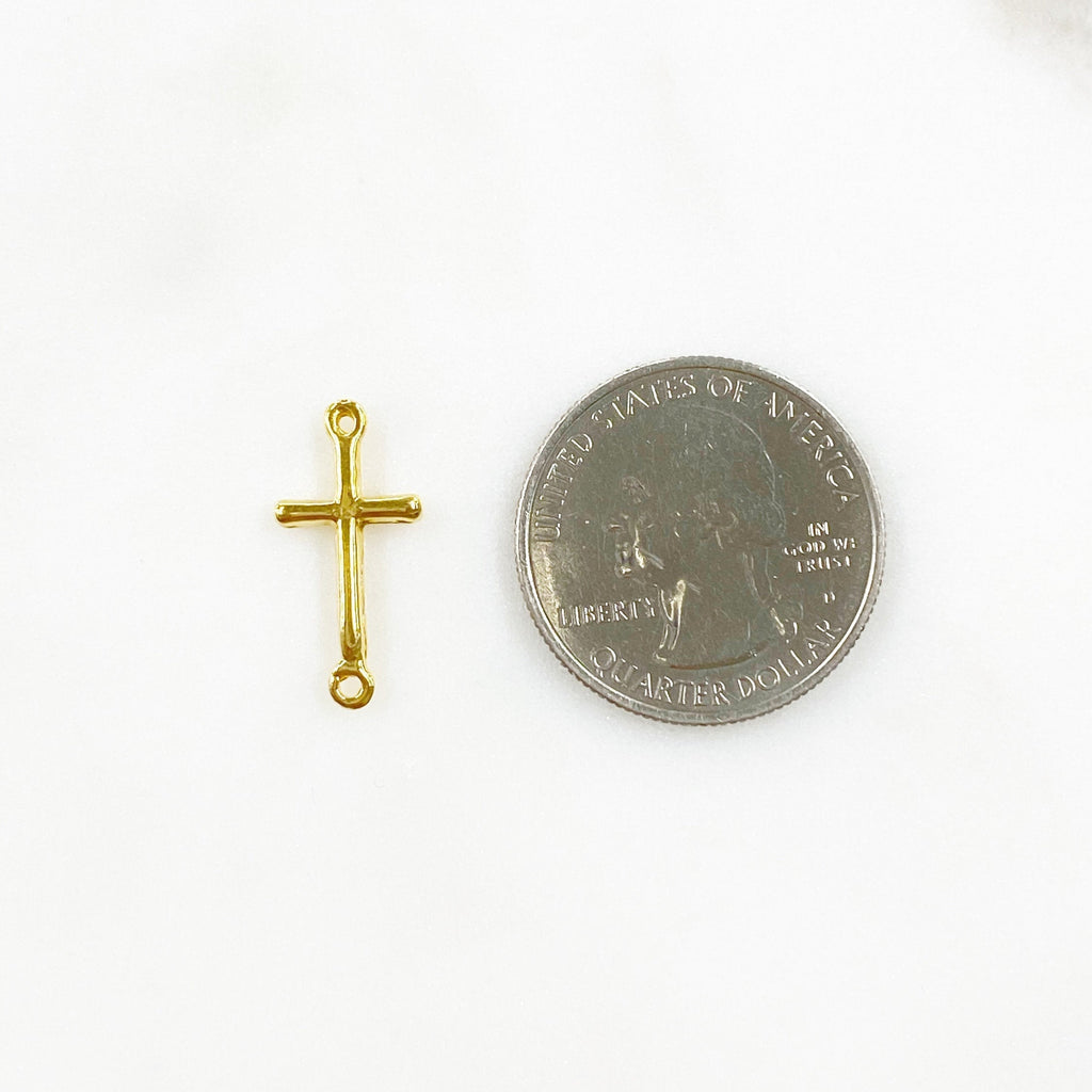 Sterling Silver or Vermeil or Dainty Horizontal Cross Connector Link Charm
