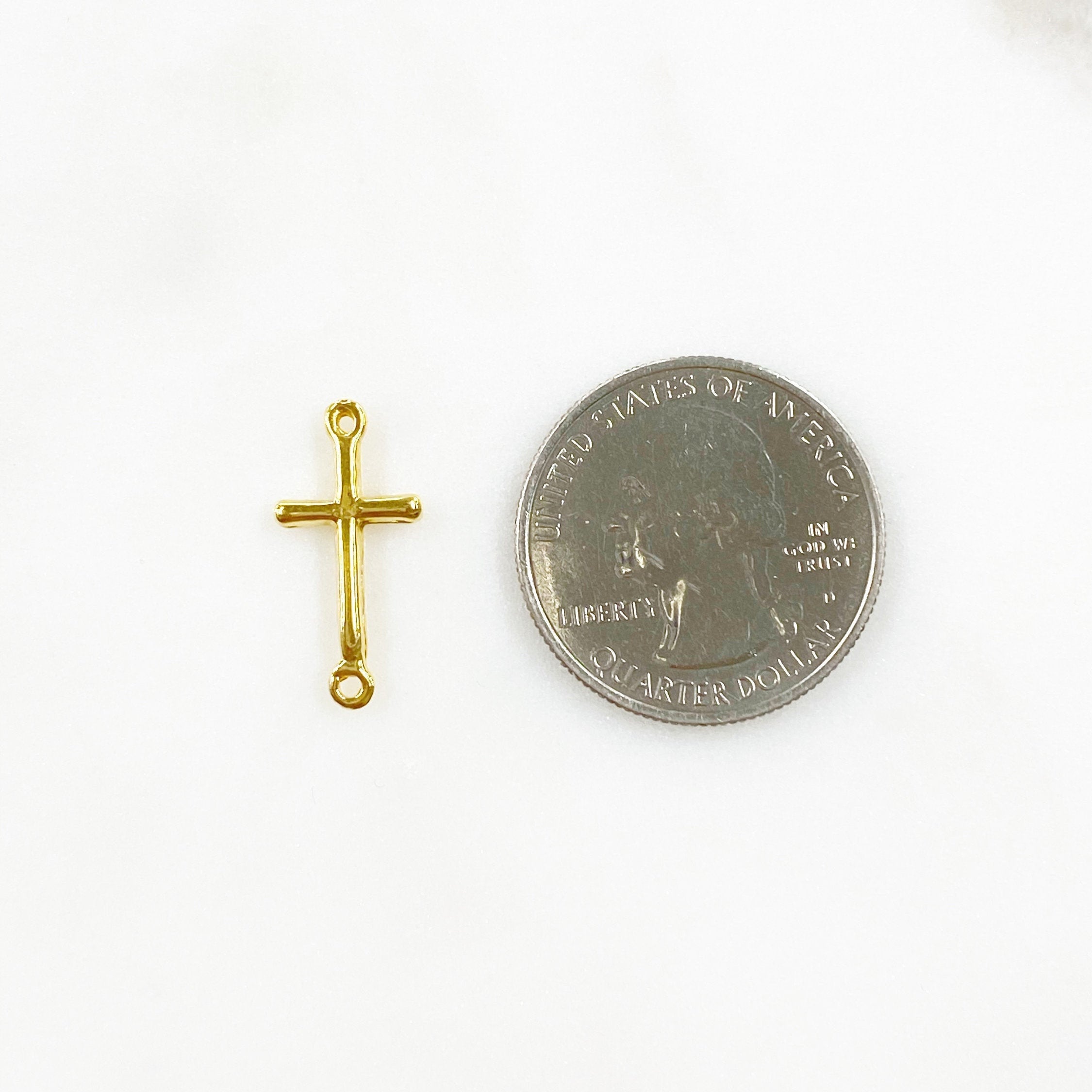 Sterling Silver or Vermeil or Dainty Horizontal Cross Connector Link Charm