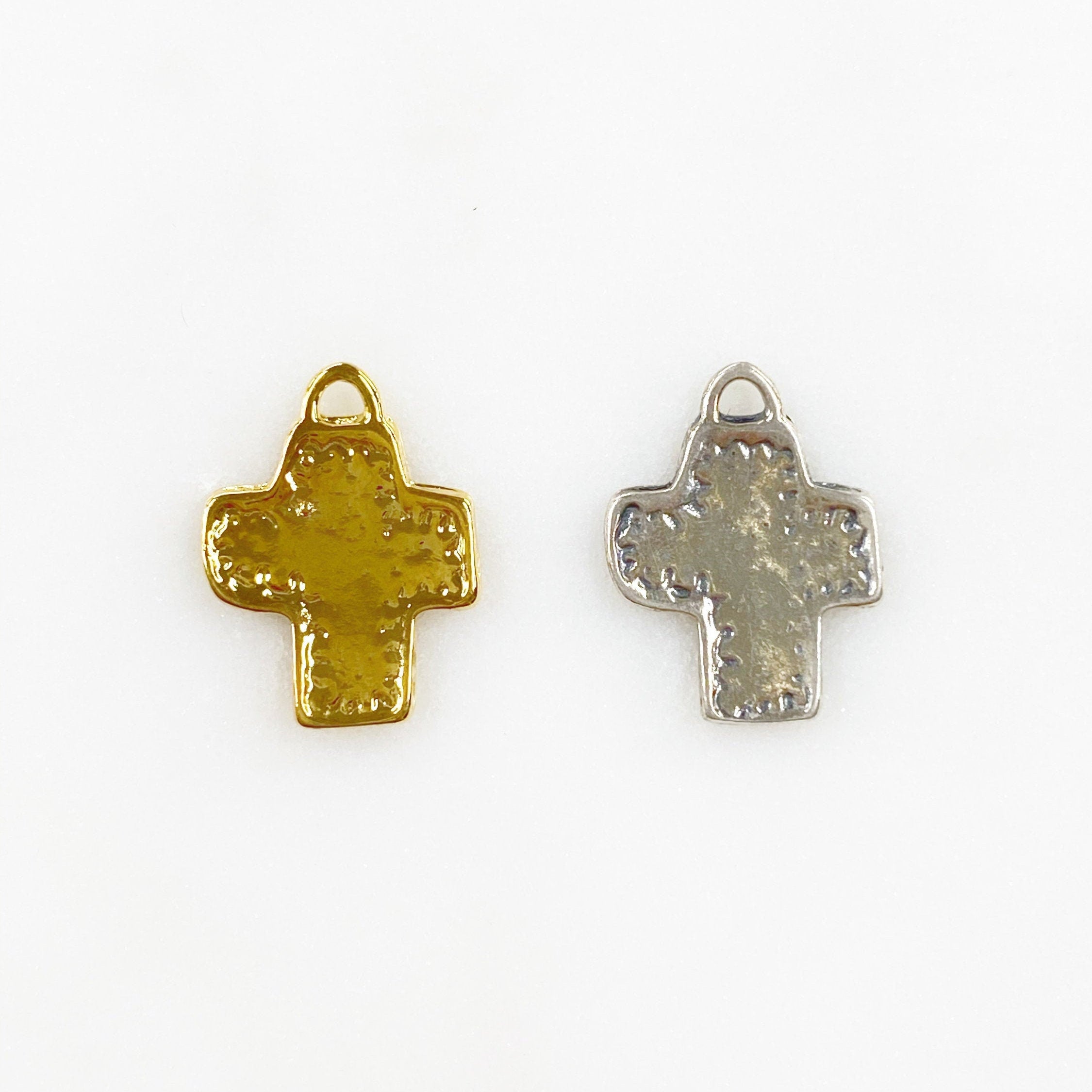 Sterling Silver or Vermeil or Whimsical Sewed Patch Texture Cross Charm