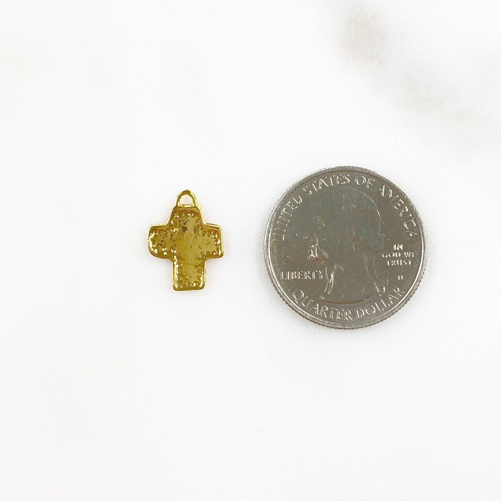 Sterling Silver or Vermeil or Whimsical Sewed Patch Texture Cross Charm
