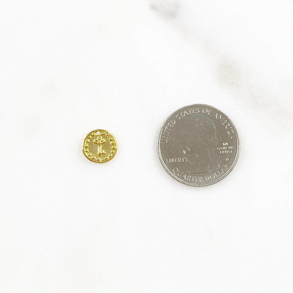 10mm Sterling Silver or Vermeil or Tiny Mini Key with Dots Circle Medallion
