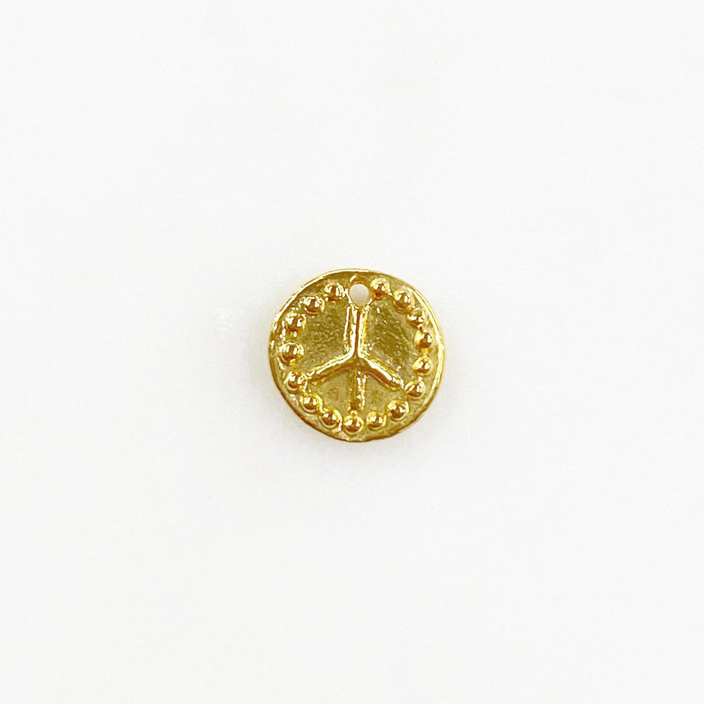 10mm Sterling Silver or Vermeil or Dotted Rim Peace Sign Circle Charm Hippie