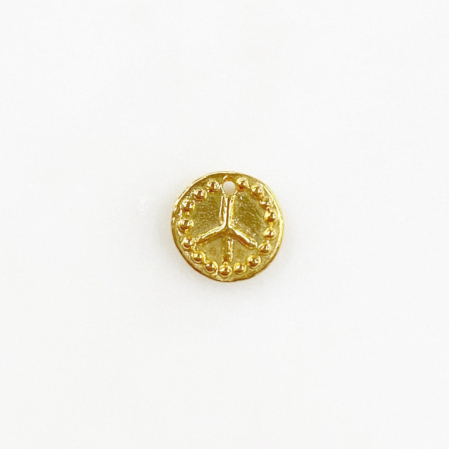10mm Sterling Silver or Vermeil or Dotted Rim Peace Sign Circle Charm Hippie