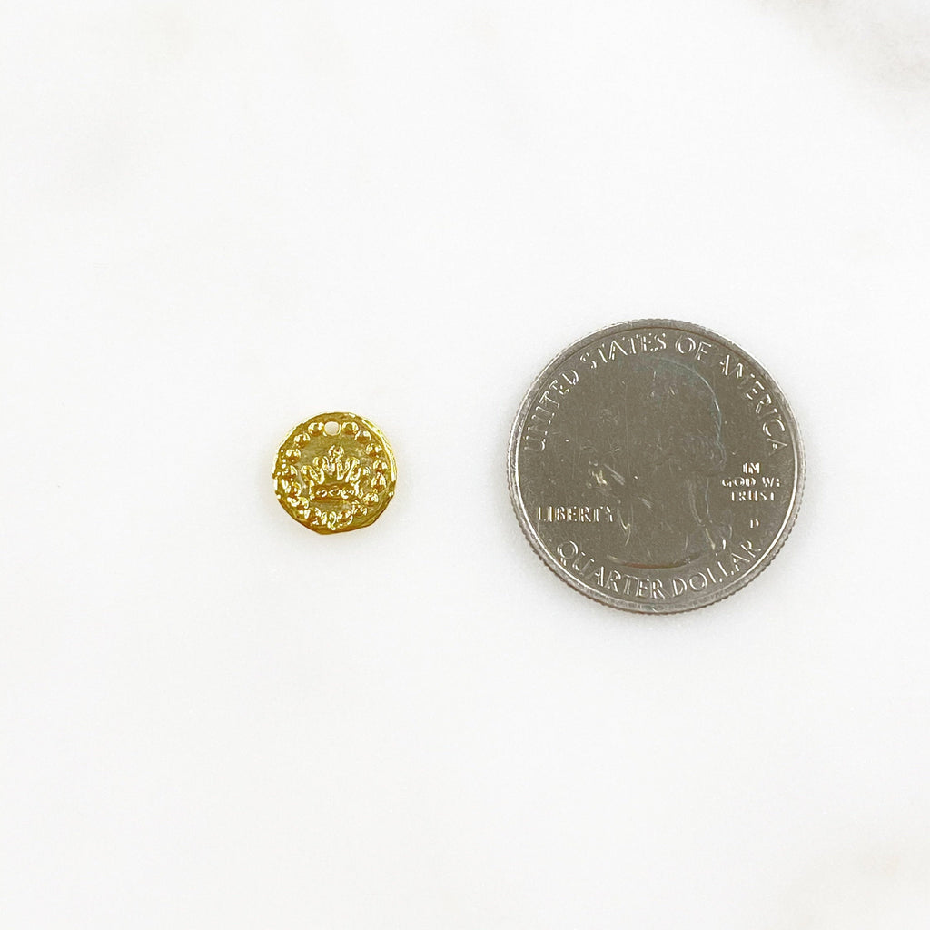 Sterling Silver or Vermeil or Tiny Mini Crown with Dots Circle Medallion Coin