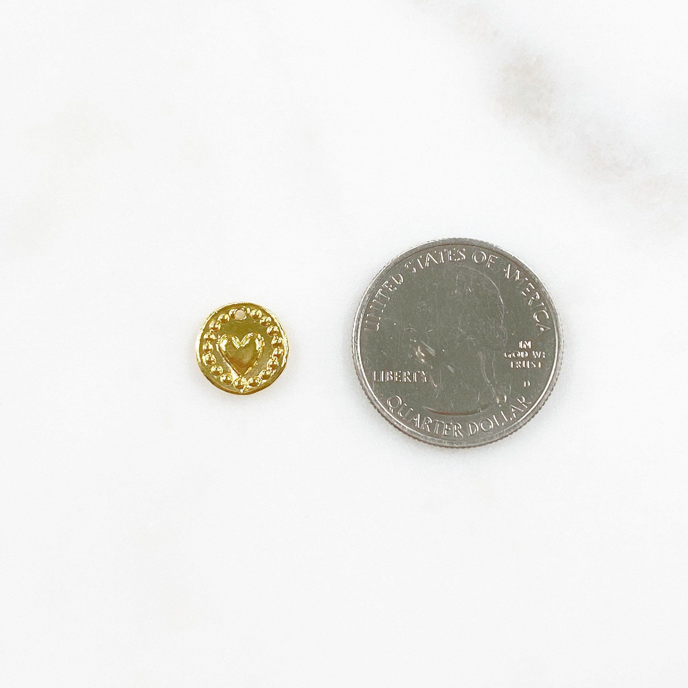10mm Sterling Silver or Vermeil or Tiny Mini Heart with Dots Circle Medallion