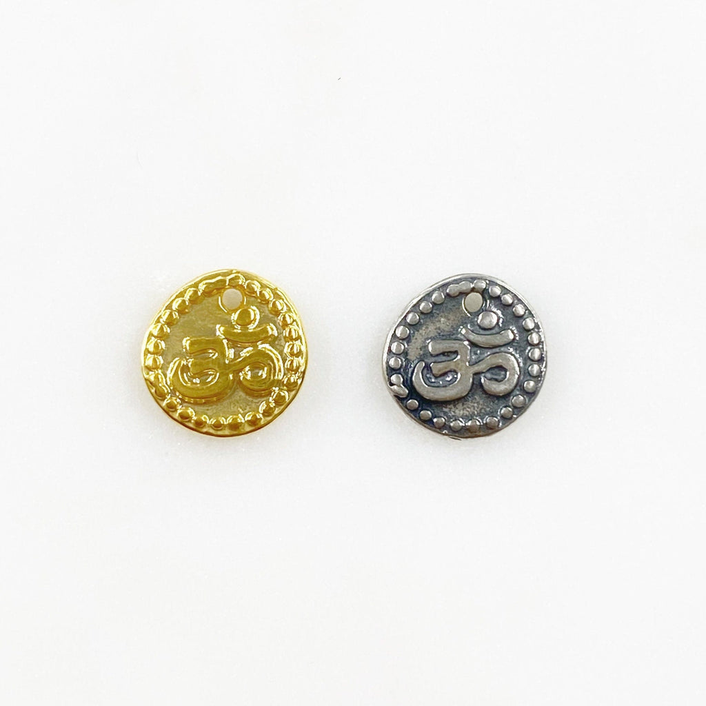 10mm Sterling Silver or Vermeil Small Raised Om Ohm Circle Coin Medallion
