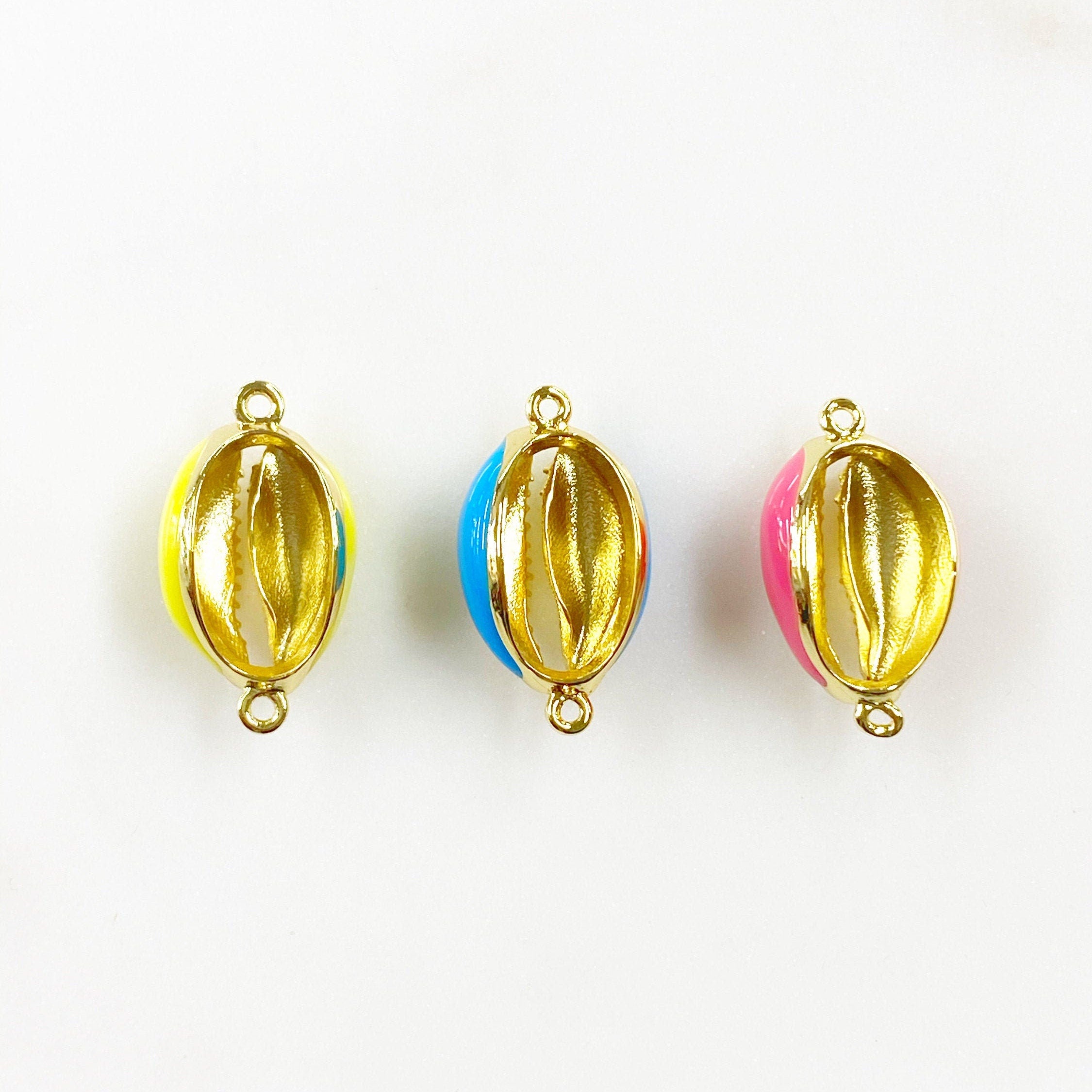 Gold Plated Enamel Cowrie Shell Connector Charm Colorful Shell