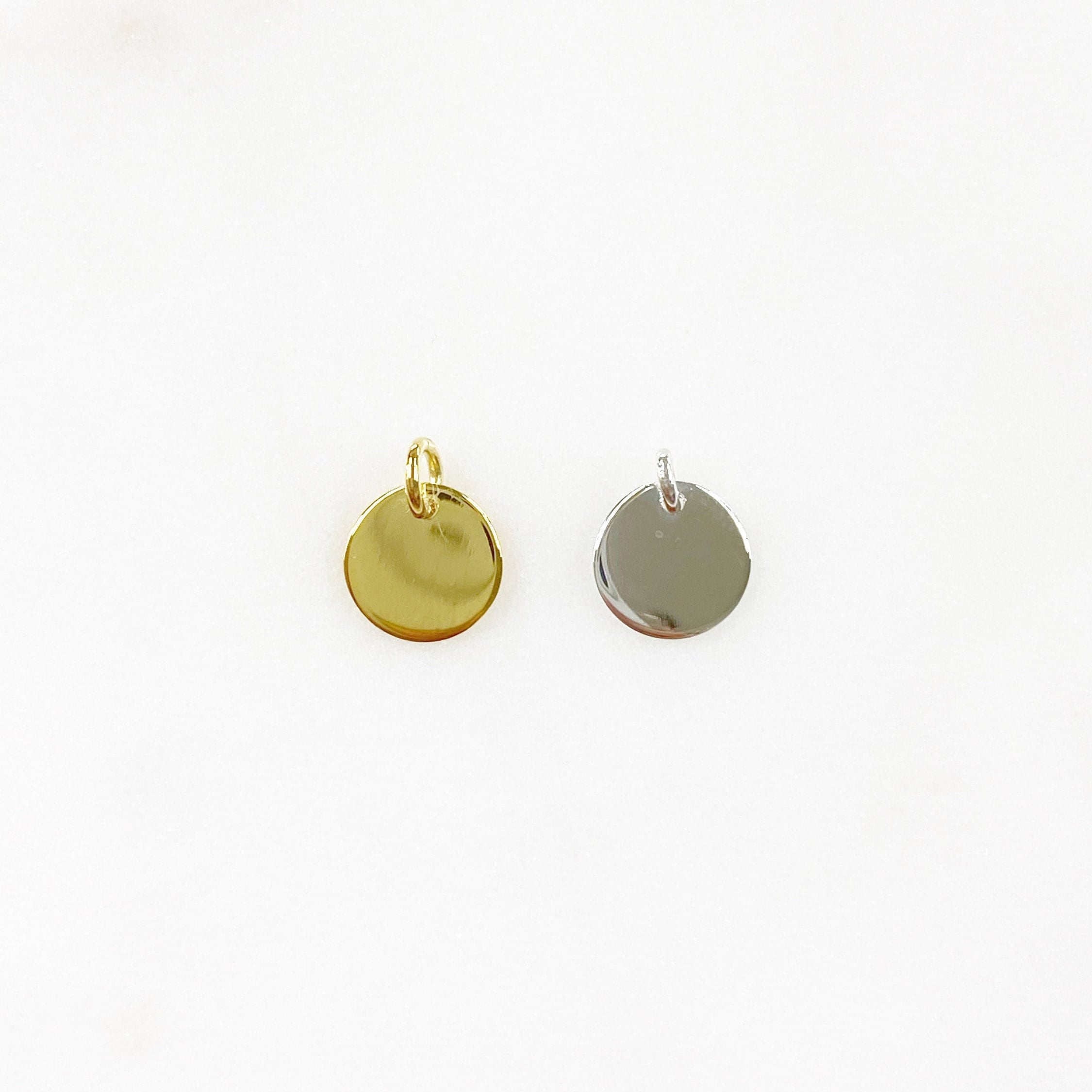 9mm Sterling Silver or Vermeil or Small Stamping Charm Smooth Flat Gold