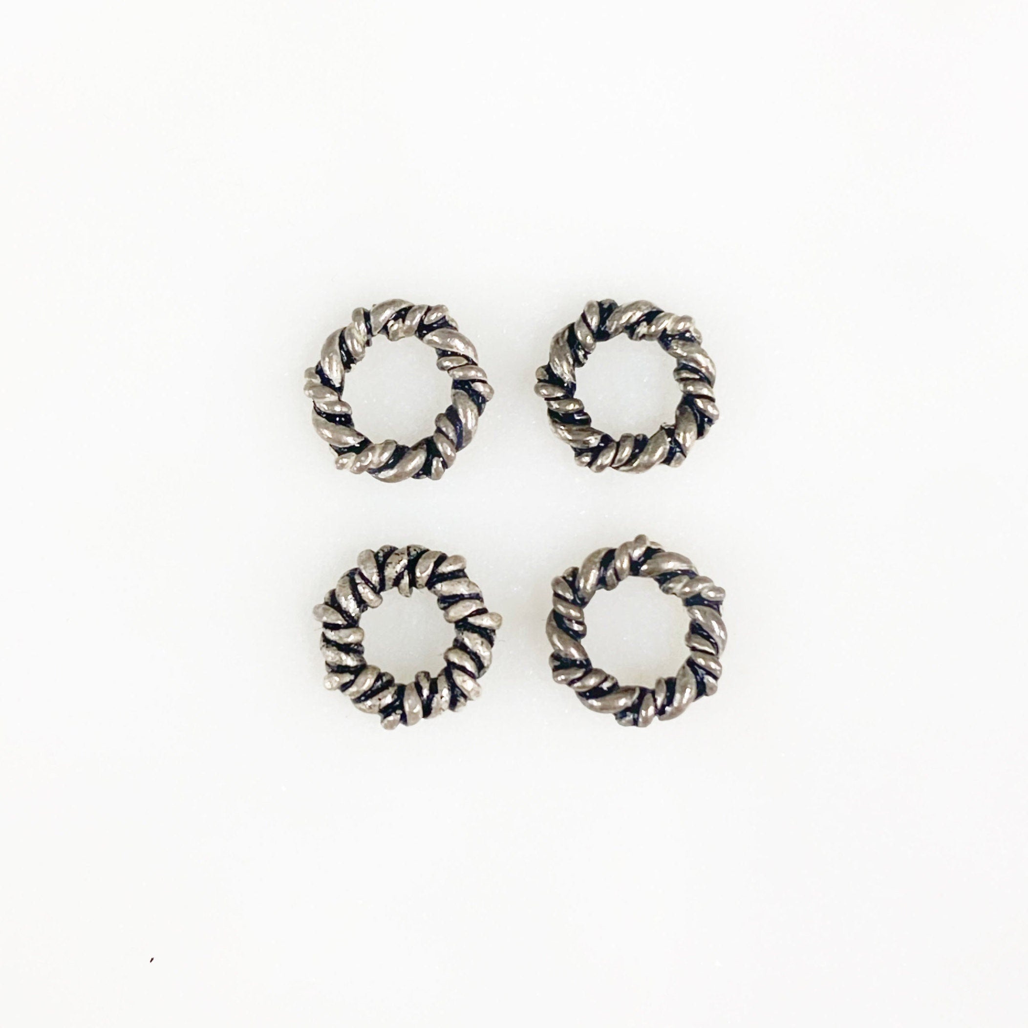 7mm Sterling Silver Small Twisted Detail Connector Ring Charm Open Ring (4pc)