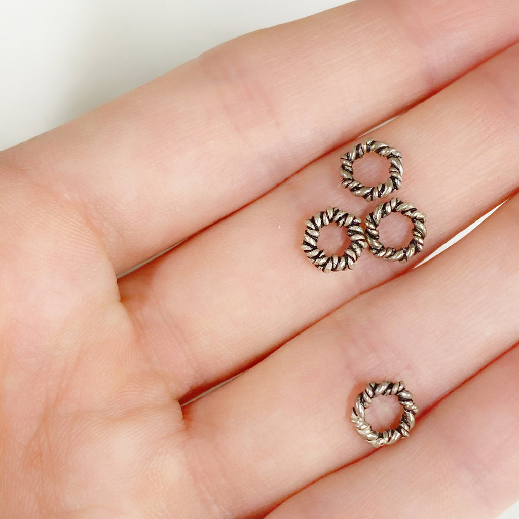 7mm Sterling Silver Small Twisted Detail Connector Ring Charm Open Ring (4pc)