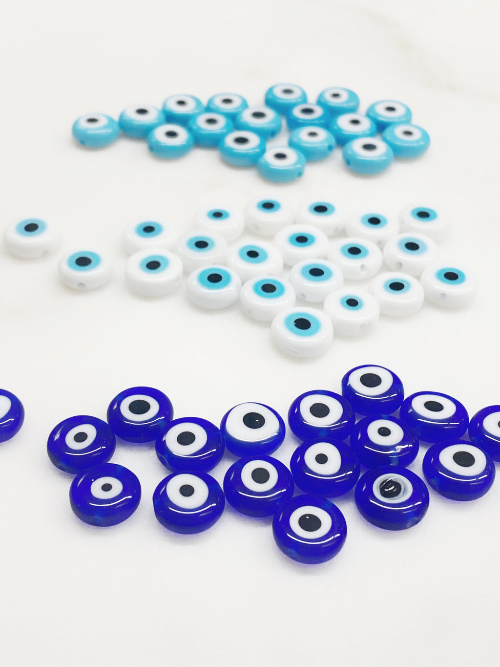 10mm Glass Evil Eye Beads Light Blue Dark Blue or White (5pc)