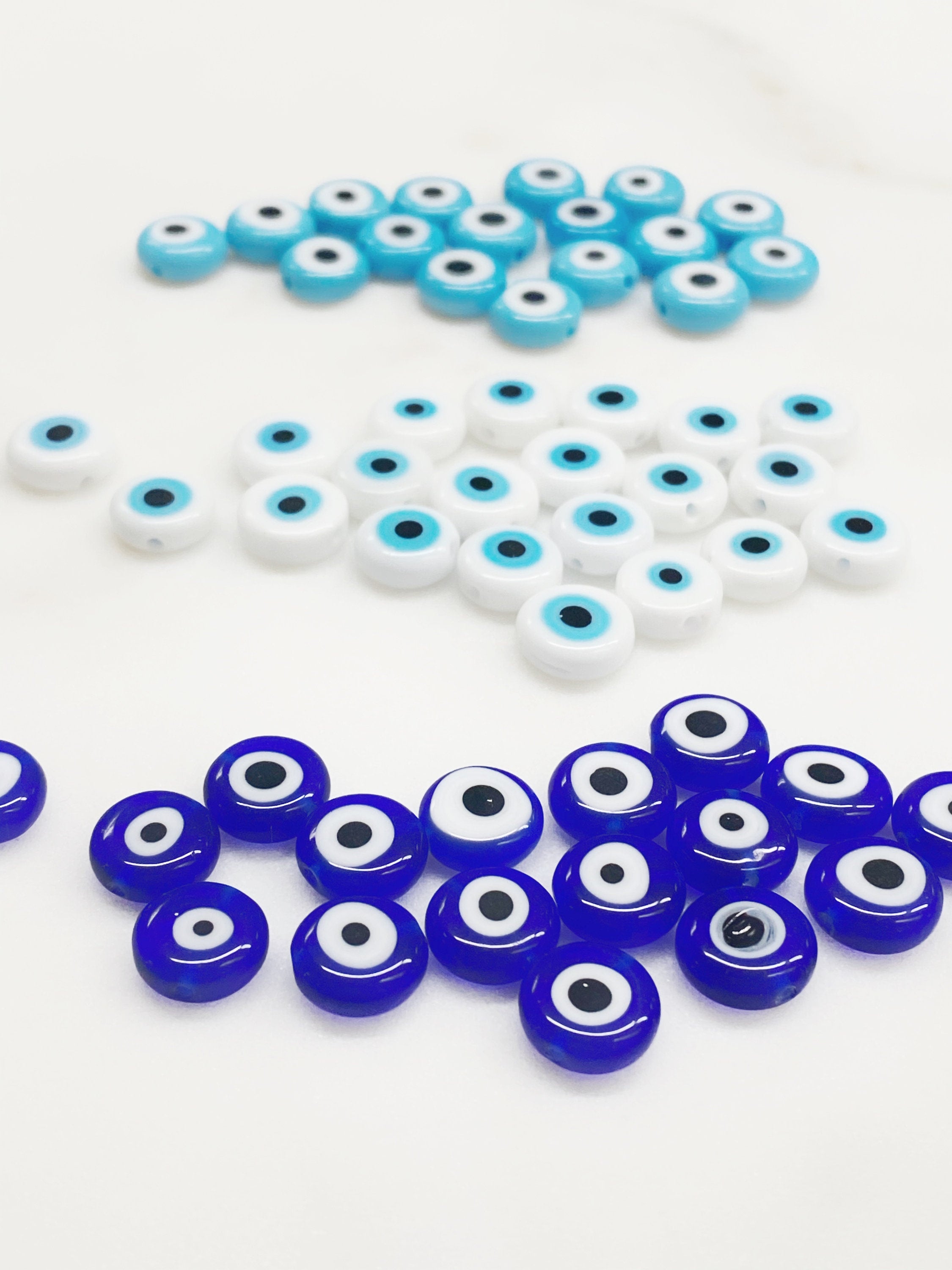 10mm Glass Evil Eye Beads Light Blue Dark Blue or White (5pc)