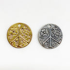 Sterling Silver or Vermeil Floral or Peace Sign Circle Charm Medallion Hippie