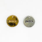 Sterling Silver or Vermeil Stamped Peace or Peace Circle Coin Charm Hippie