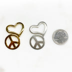 45mmx28mm Sterling Silver or Vermeil or Large Bent Peace Sign and Heart