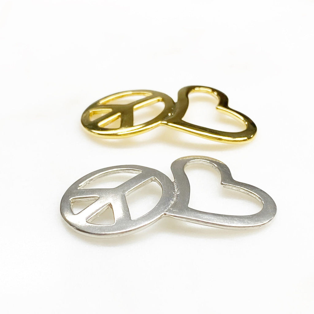 45mmx28mm Sterling Silver or Vermeil or Large Bent Peace Sign and Heart