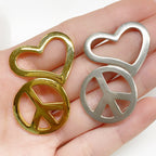 45mmx28mm Sterling Silver or Vermeil or Large Bent Peace Sign and Heart