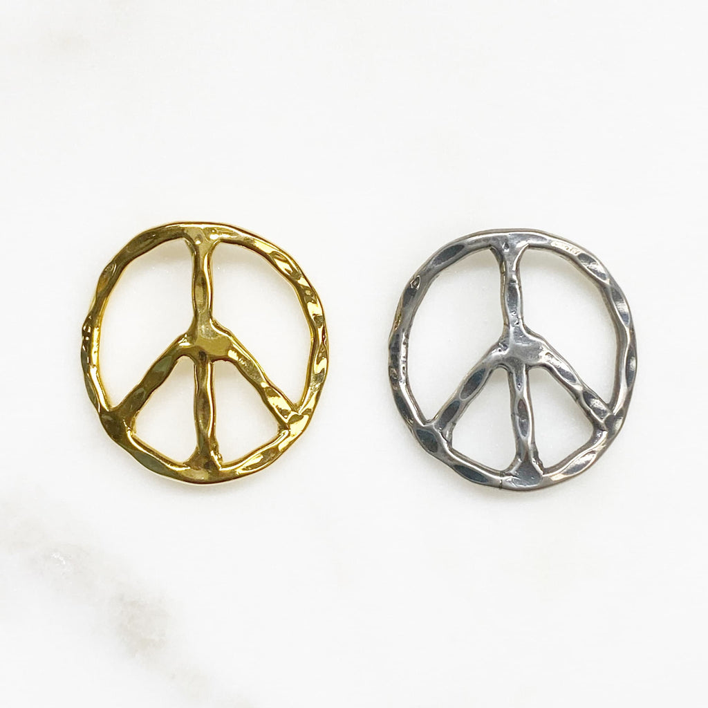 Sterling Silver or Vermeil or Large Bent Hammered Peace Sign Bracelet Pendant