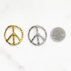 Sterling Silver or Vermeil or Large Bent Hammered Peace Sign Bracelet Pendant
