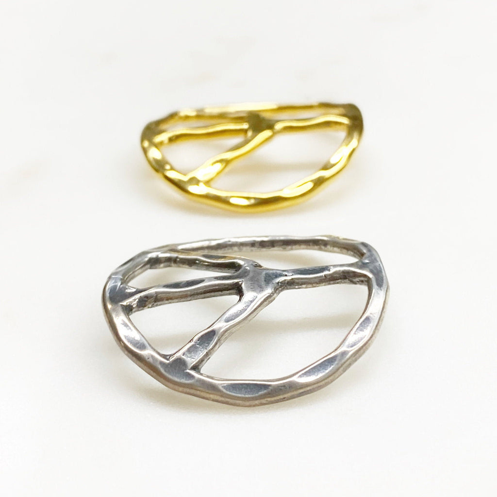 Sterling Silver or Vermeil or Large Bent Hammered Peace Sign Bracelet Pendant